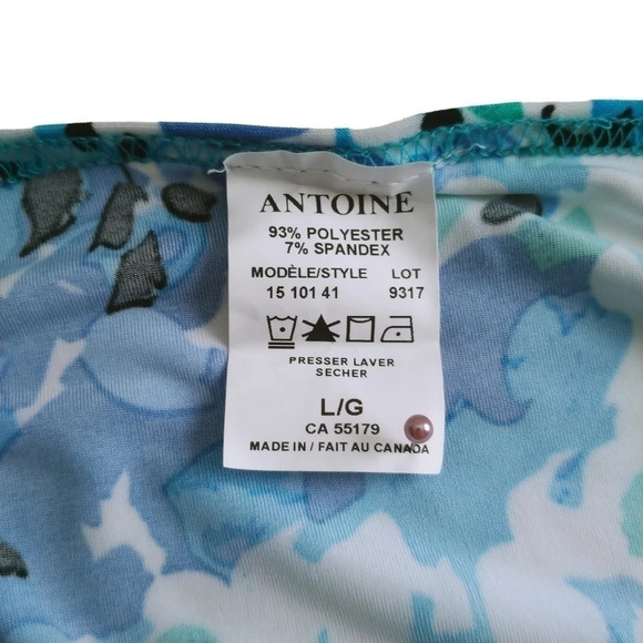 Antoine Floral Stretch Summer Dress Blue Aqua  Turquoise White L - Picture 7 of 7